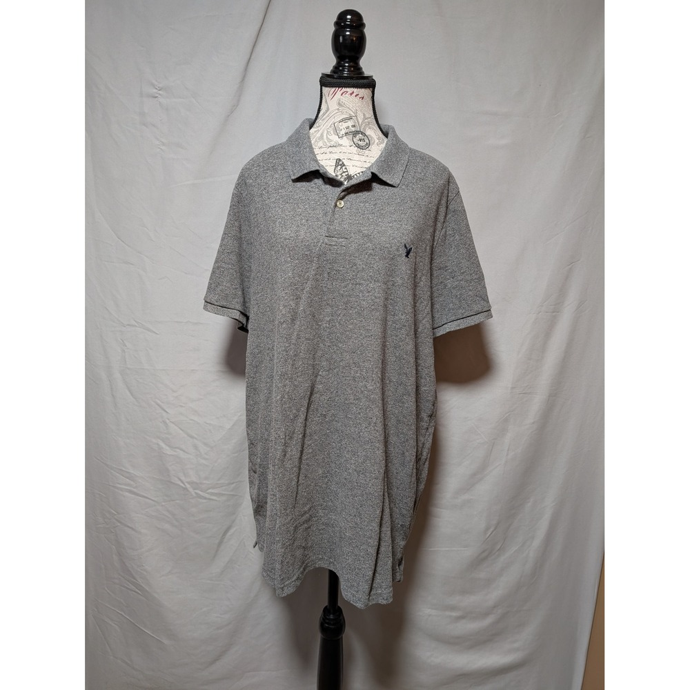 American Eagle Heather Gray Lightweight‎ Polo Top Cotton Shirt Preppy Men's XXL